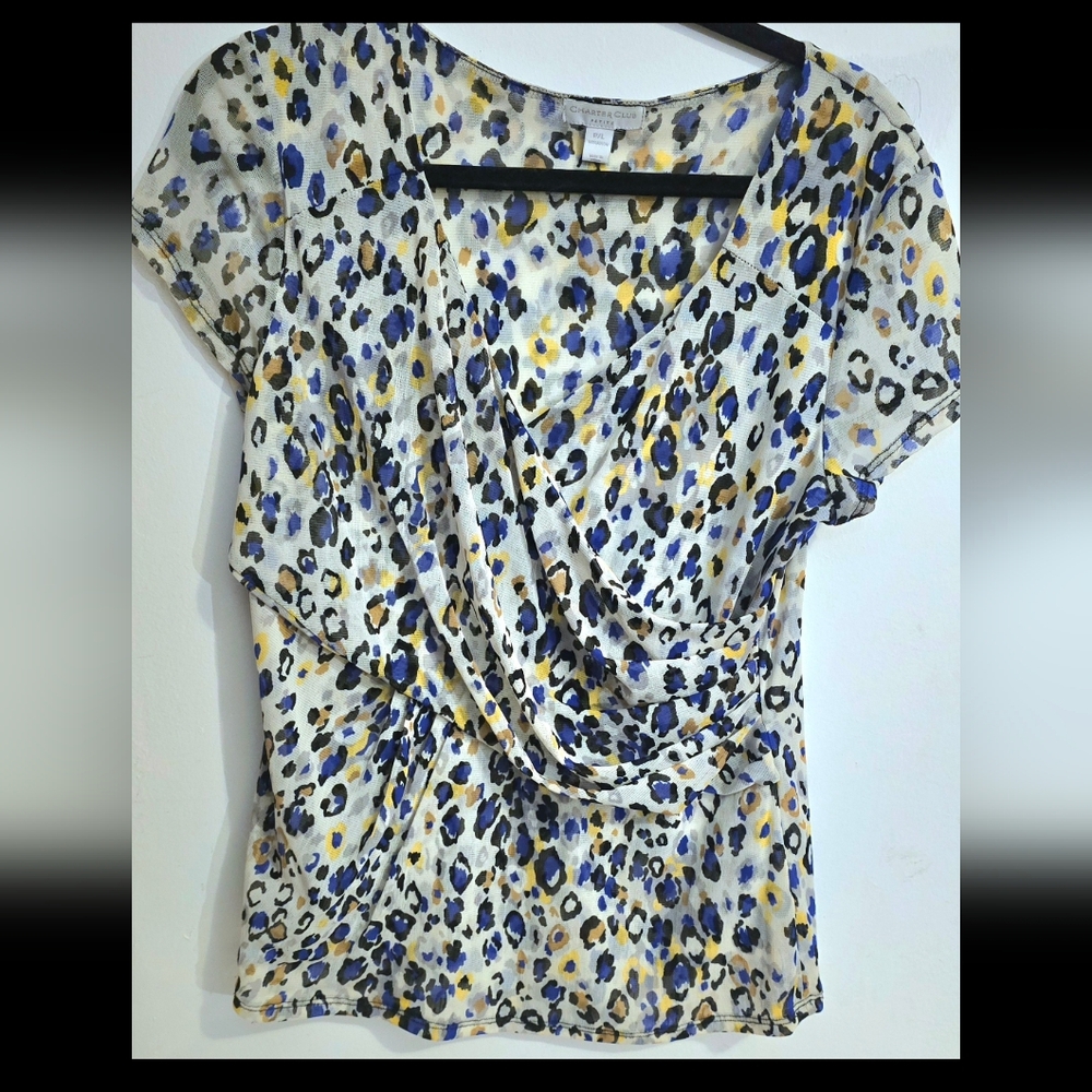Leopard Print Women's Top Charter Club Size P\L 100% Nylon Surplice